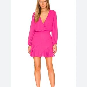 Pink Fit and Flare Cocktail Dress with Bishop Sleeves NWT revolve brand. Krisa